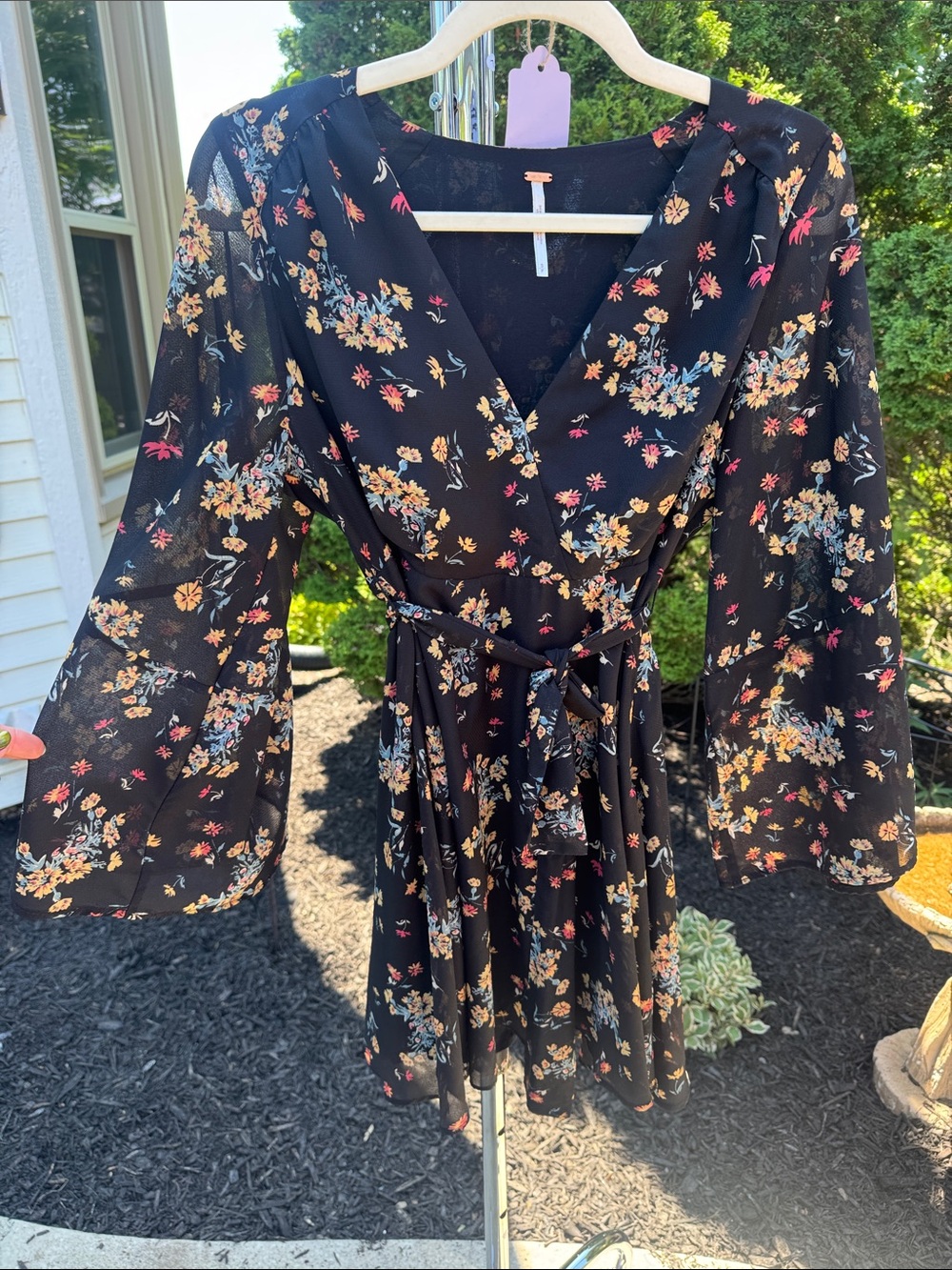 Free People Black Dress with Subtle Floral Print